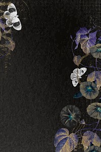 Flowers and butterflies on black background, aesthetic illustration vector