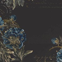 Ephemera blue flower on black background, vintage illustration vector