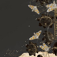 Flowers and butterflies on black background, aesthetic illustration vector