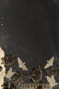 Flowers and butterflies on black background, aesthetic illustration psd