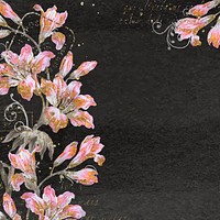 Ephemera pink flower on black background, vintage illustration vector