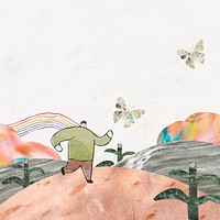 Nature paper collage background, cute illustrations psd