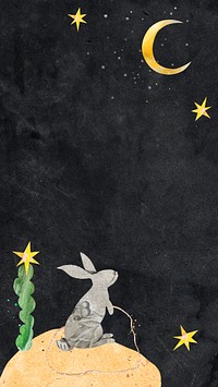 Rabbit moon iPhone wallpaper, galaxy paper collage background