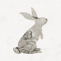 Vintage rabbit sticker, paper texture, aesthetic collage element psd