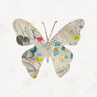 Aesthetic butterfly sticker, vintage letter silhouette vector