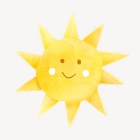 Cute sun clipart, watercolor design psd