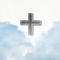 Blue Christian sky background, cross symbol, clouds psd