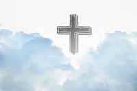 Blue Christian sky background, cross symbol, clouds photo