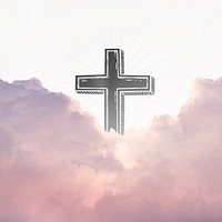 Pastel aesthetic sky background, Christian cross symbol 