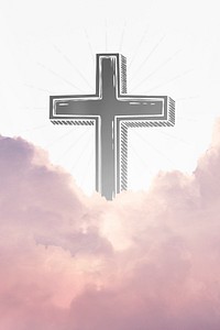 Pastel aesthetic sky background, Christian cross symbol 
