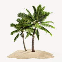 Tropical island sticker, palm trees psd