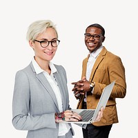 Business people working together, isolated on off white