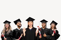 Diverse graduating students, isolated on off white