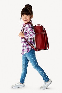 Girl with backpack, collage element psd