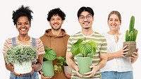 People with houseplants collage element psd