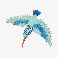 Kingfisher bird sticker, vintage animal illustration vector