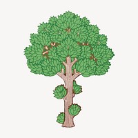 Green tree sticker, vintage botanical illustration vector