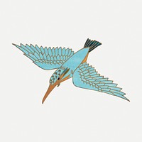 Kingfisher bird sticker, vintage animal illustration psd