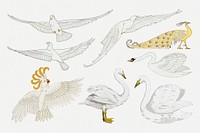 Vintage birds sticker, animal illustration set psd