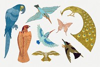 Vintage birds sticker, animal illustration set psd