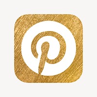 Pinterest icon for social media in gold design psd. 13 MAY 2022 - BANGKOK, THAILAND