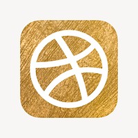 Dribbble icon for social media in gold design vector. 13 MAY 2022 - BANGKOK, THAILAND