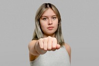 Confident woman fist bump showing her support