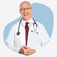 Senior doctor blob shape badge, medical photo