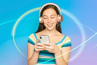 Smiling woman streaming music with smartphone digital remix