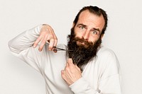 Man cutting beard grooming on white background