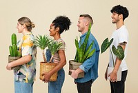Plant parents holding their houseplants side view