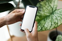 Man using smartphone with blank screen 