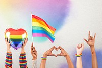LGBTQ+ pride celebration  with hand and crowd cheering remixed media