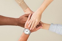 Diverse hands united  business teamwork gesture