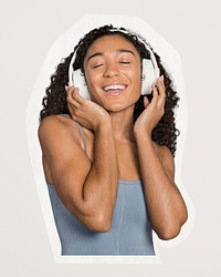 Woman wearing headphones and listening to music