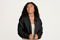 African American woman in short jacket 