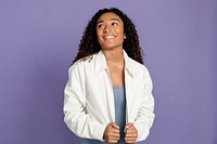 African American woman in short jacket 