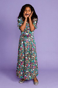 African American girl wearing a floral dress