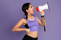 Feminist with megaphone shouting out message