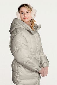 Puffer jacket mockup, women's winter apparel psd