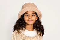 Cute girl in beige teddy hat