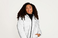 Puffer jacket mockup, women's winter apparel psd