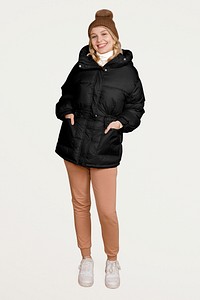 Puffer jacket mockup, women's winter apparel psd
