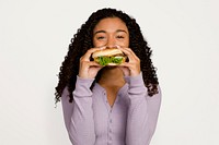 Woman enjoying a burger for lunch