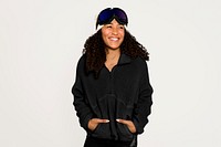 African American woman in ski winter outfit