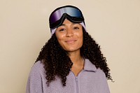 African American woman in ski winter outfit