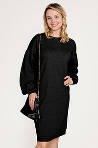 Blonde woman in casual sweater dress