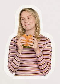 Woman enjoying a hamburger for lunch