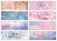 Shop sale editable template vector glitter set for social media ads