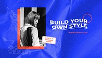 Presentation template psd with retro blue background for unique fashion style concept